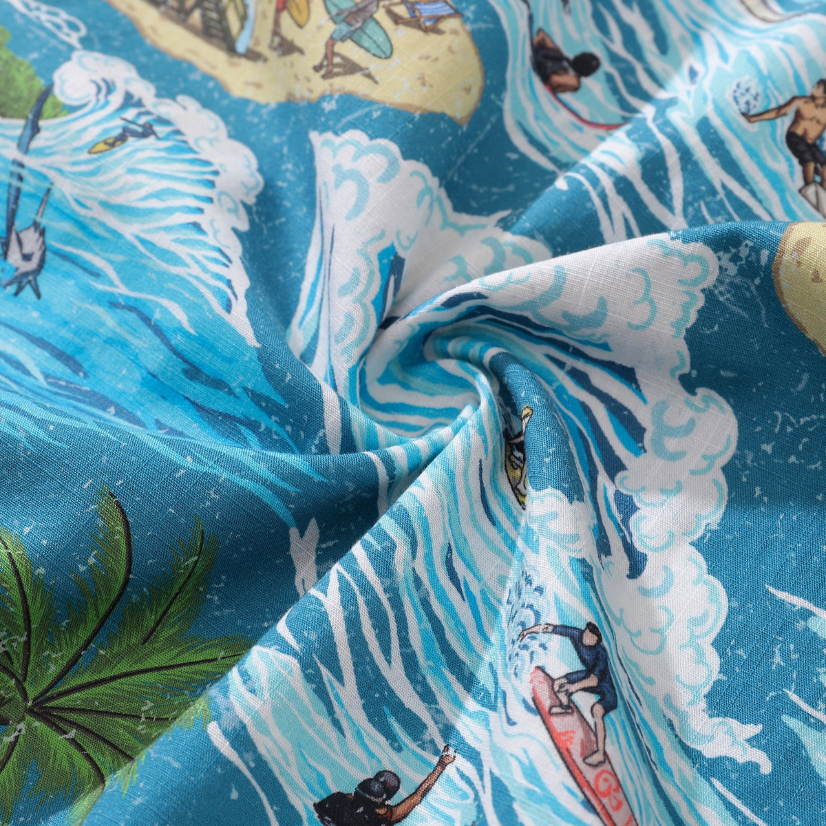 Vintage Hawaiian Shirt For Men Ocean Thrills Camp Shirt 100% Cotton By Sun