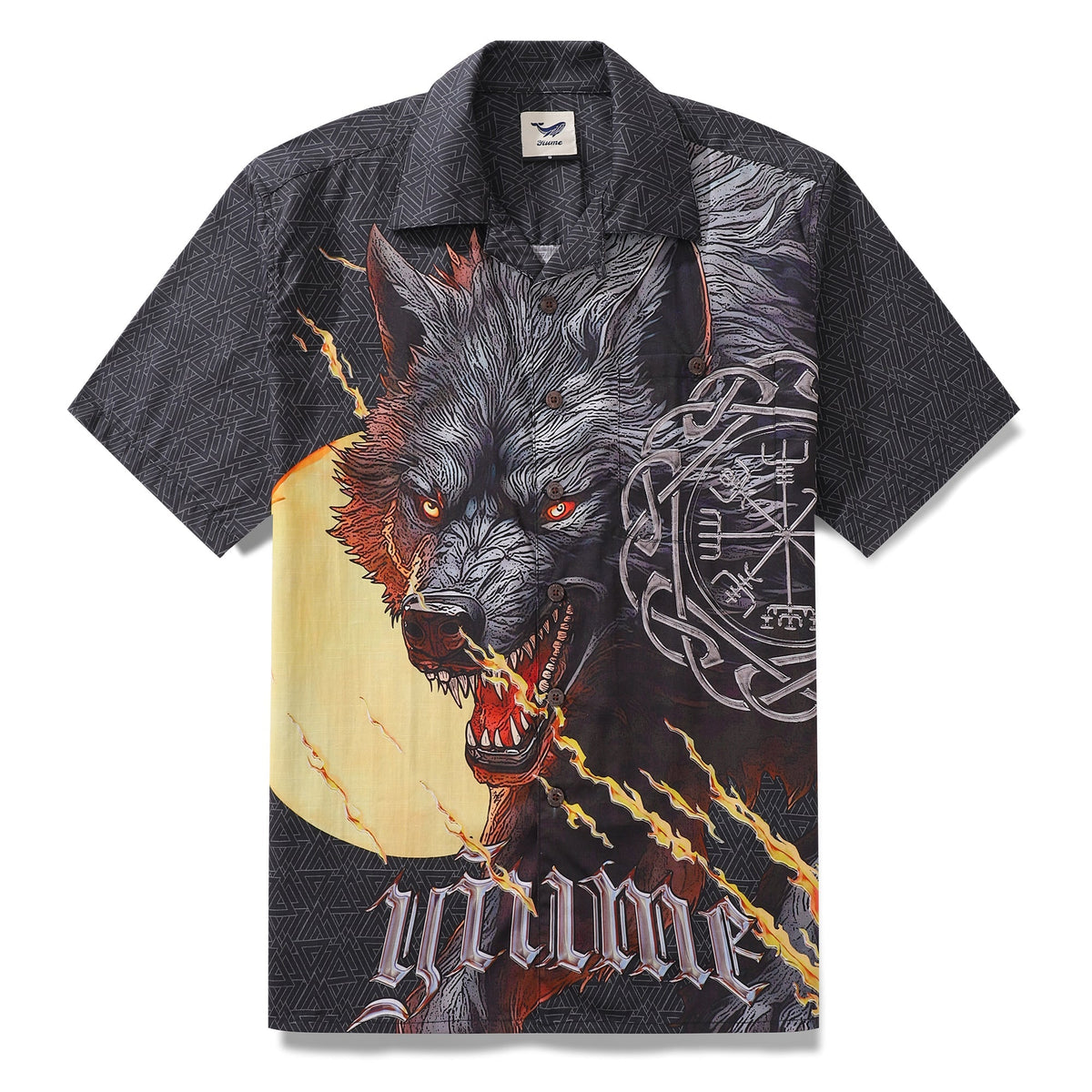 Hawaiian Shirt For Men Fenrir Print Shirt Camp Collar 100% Cotton By Cigar