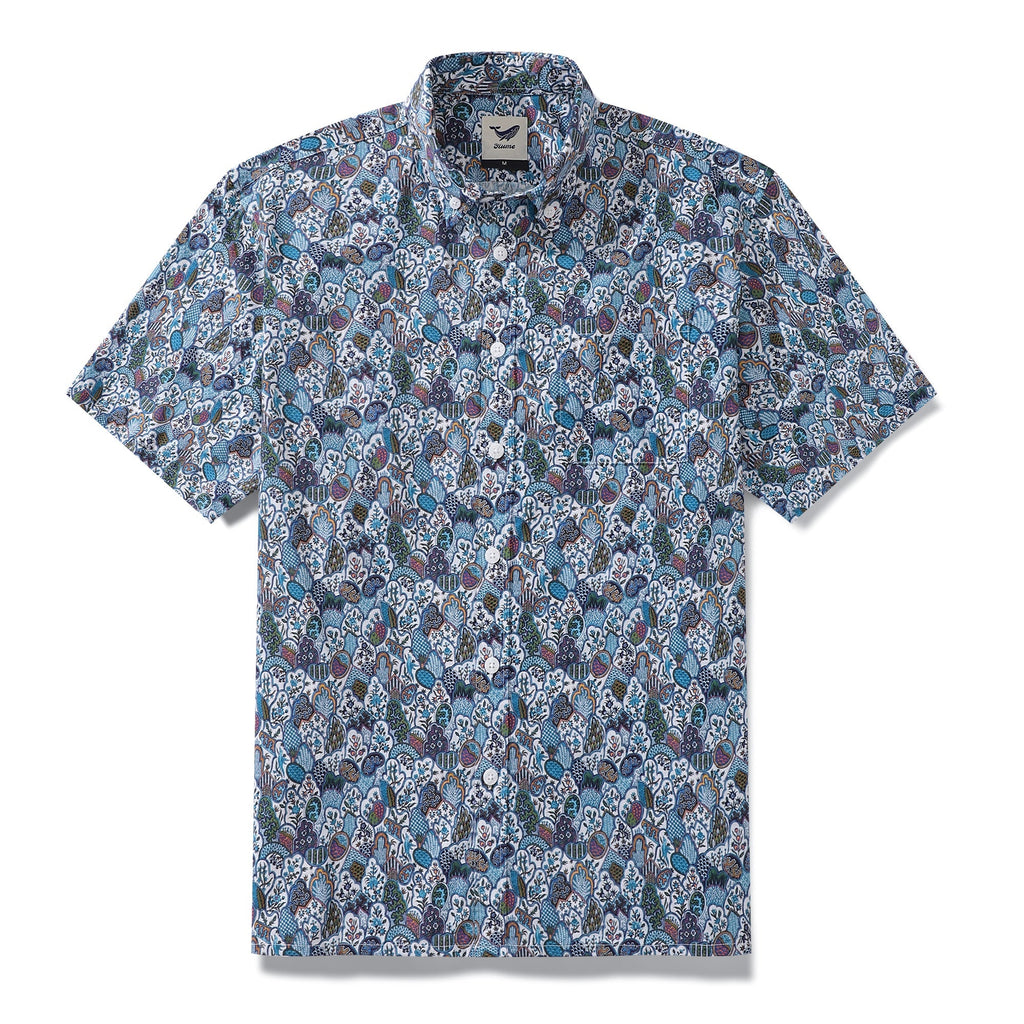 Men's Hawaiian Shirt Vintage Floral Print Cotton Button-down Short Sleeve Aloha Shirt By Amy