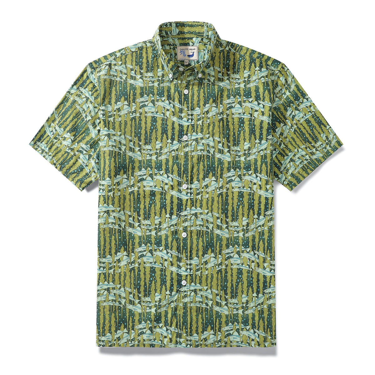 Hawaiian Shirt For Men Cod and Seaweed Print Short Sleeve Cotton Button Down By Amy