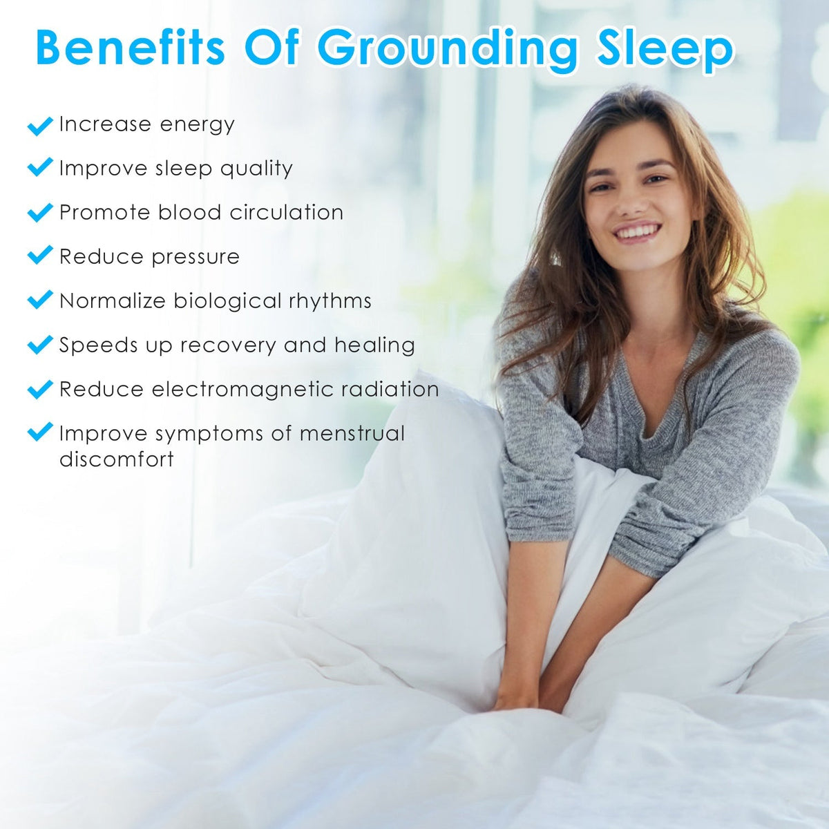 Queen Size Grounding Sheet 95% Organic Cotton 5% Silver Fiber Fitted Grounded Sheet With 15FT Grounding Cord For Improve Sleep Therapy Wellness Benefi