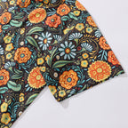 1950s Hawaiian Shirt For Men Flower Button-down Shirt Short Sleeve 100% Cotton Shirt By Seven
