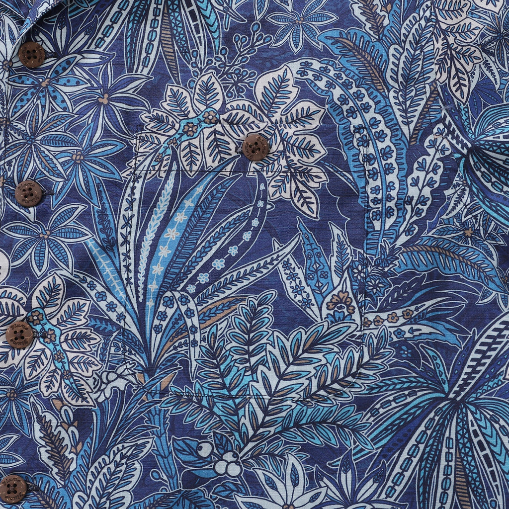 Hawaiian Shirt For Men Tropical Blues Print Shirt Camp Collar 100% Cotton Shirt By Cigar