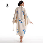 Handcrafted Seagull Print Kimono Robe in Organic Cotton - Bohemian Beach Cover Up