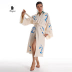 Handcrafted Seagull Print Kimono Robe in Organic Cotton - Bohemian Beach Cover Up