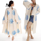 Handcrafted Organic Cotton Kimono in Blue Sea Coral