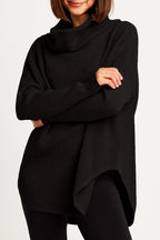 Pima Cotton Waffle Cowl Sweater - Black