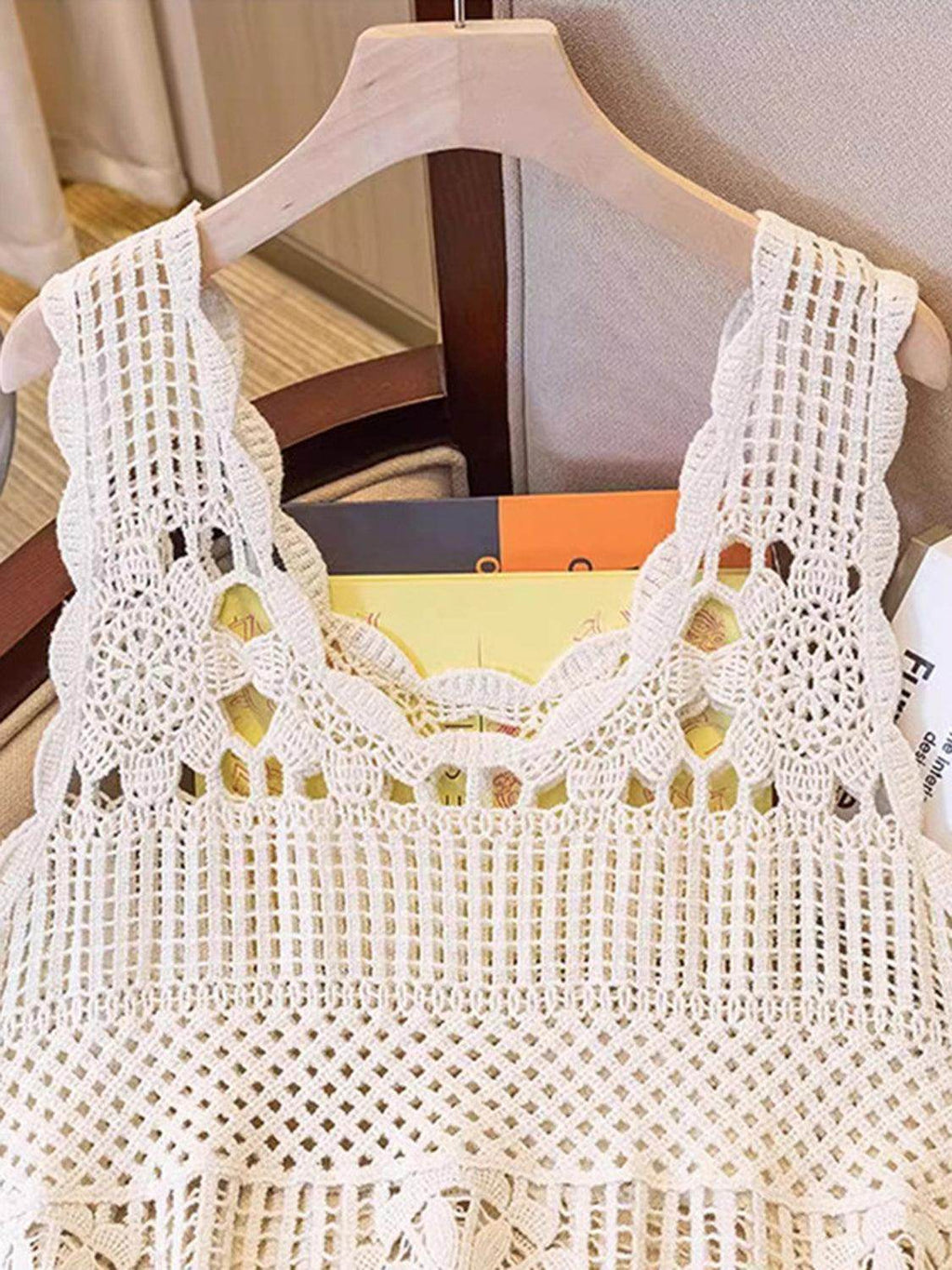 Openwork Scoop Neck Tank for Women in Sheer Cotton Style