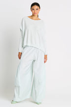 Pima Cotton Stitches Boatneck Sweater - Mint