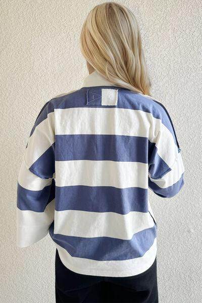 Oh Pima Cotton Wash Striped Half Zip Mock Neck Top