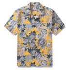 Yellow Hawaiian Shirt For Men Japanese Flower Shirt Camp Collar 100% Cotton Shirt By Yakima