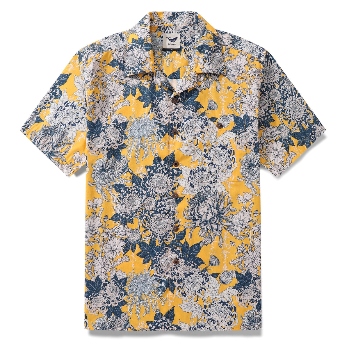 Yellow Hawaiian Shirt For Men Japanese Flower Shirt Camp Collar 100% Cotton Shirt By Yakima