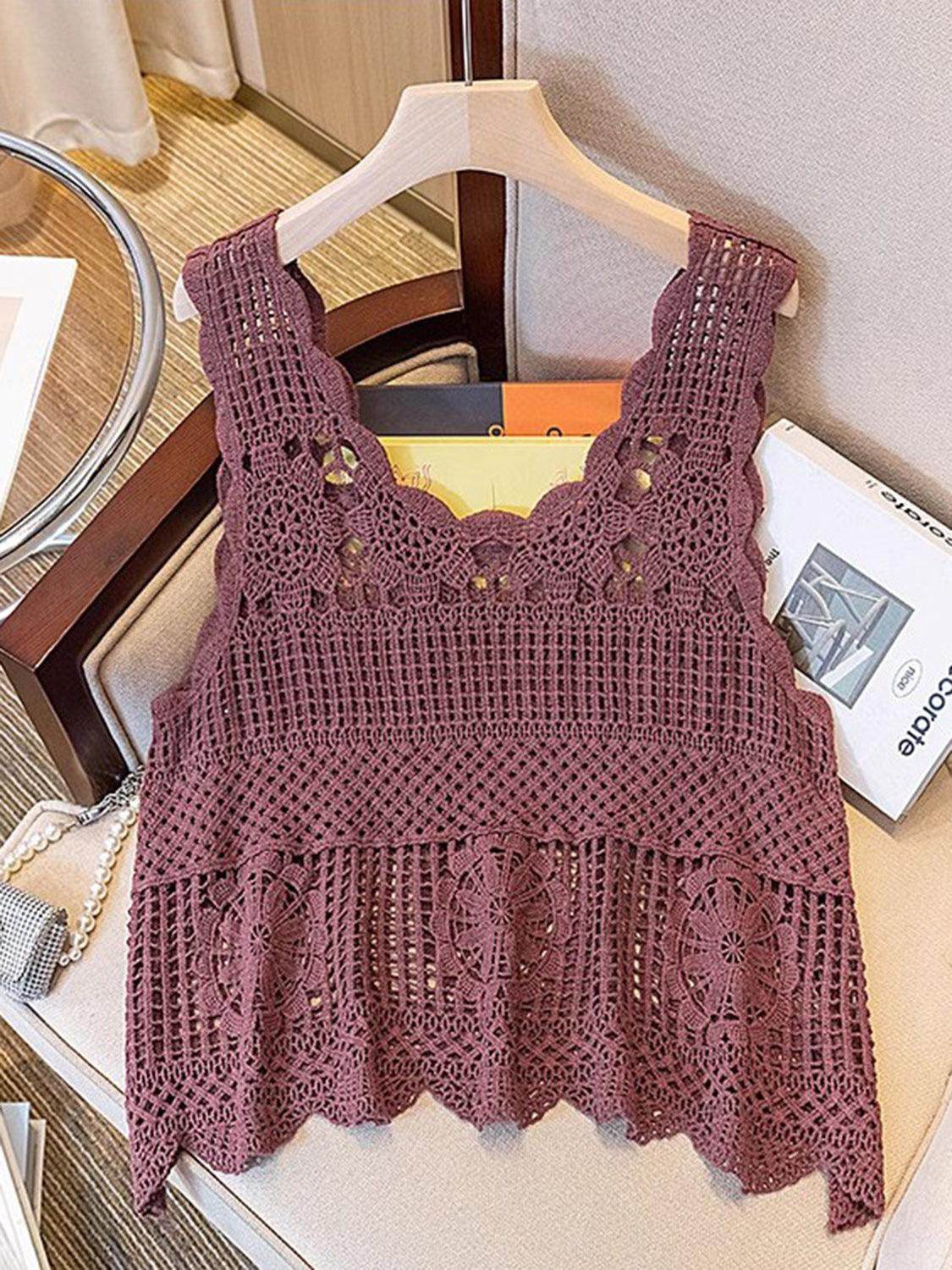 Openwork Scoop Neck Tank for Women in Sheer Cotton Style