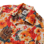 Tiki Hawaiian Shirt For Men Designer Floral Shirt Camp Collar 100% Cotton By Yakima