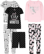 Girls Cotton Pajama Set 6-Piece - Snug Fit PJ Pack for Babies Toddlers
