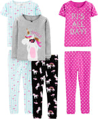 Girls Cotton Pajama Set 6-Piece - Snug Fit PJ Pack for Babies Toddlers