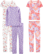 Girls Cotton Pajama Set 6-Piece - Snug Fit PJ Pack for Babies Toddlers