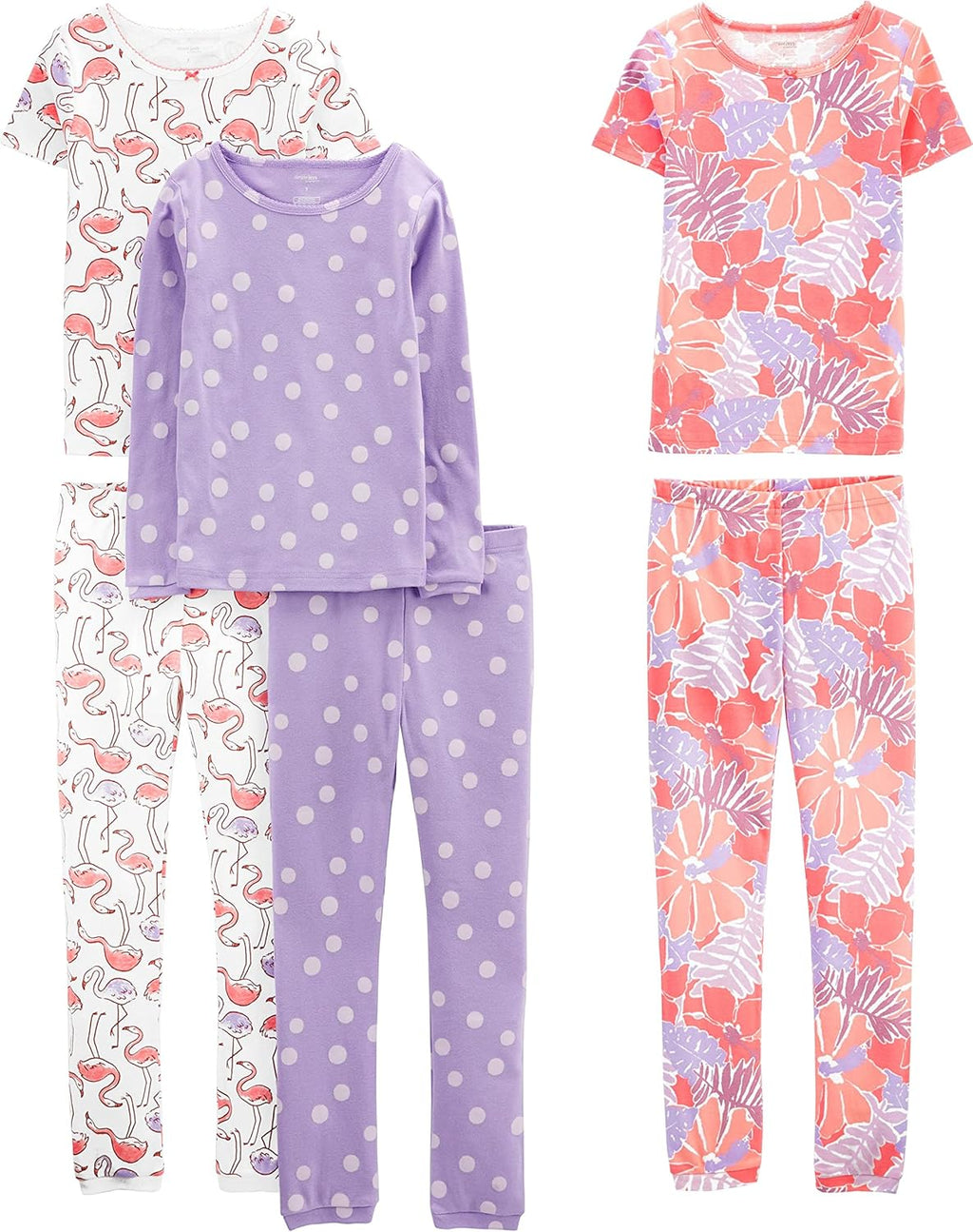 Girls Cotton Pajama Set 6-Piece - Snug Fit PJ Pack for Babies Toddlers