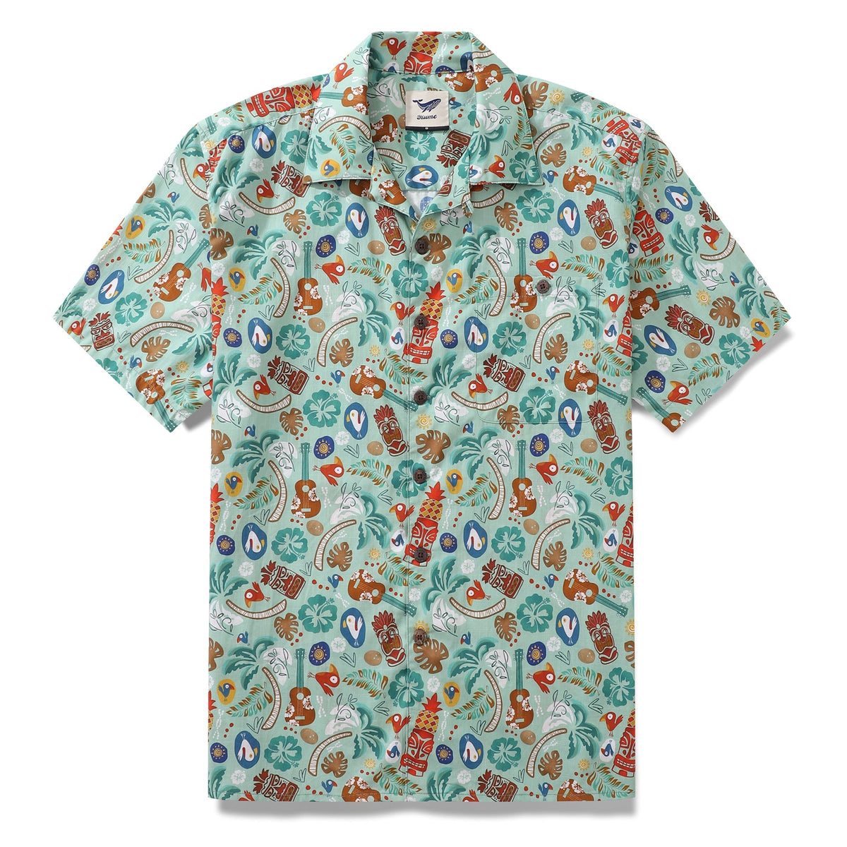 Hawaiian Shirt For Men TIKI Fiesta Print Shirt Camp Collar 100% Cotton By Sherry