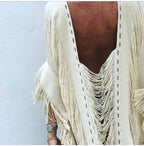Handmade Frayed Maxi Beach Dress BO Swim Cover up 100% RAW Cotton