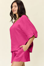 Textured Cotton T-Shirt and Drawstring Shorts Set