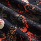 Halloween Hawaiian Shirt For Men Midnight Castle Shirt Camp Collar 100% Cotton By Sun
