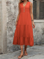 Cotton Sleeveless Dress with Decorative Buttons