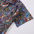Hawaiian Shirt For Men Stained Glass Window Print Shirt Camp Collar 100% Cotton Shirt By Sherry