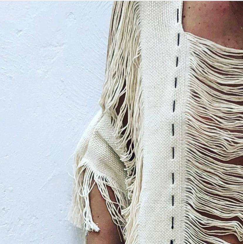 Handmade Frayed Maxi Beach Dress BO Swim Cover up 100% RAW Cotton