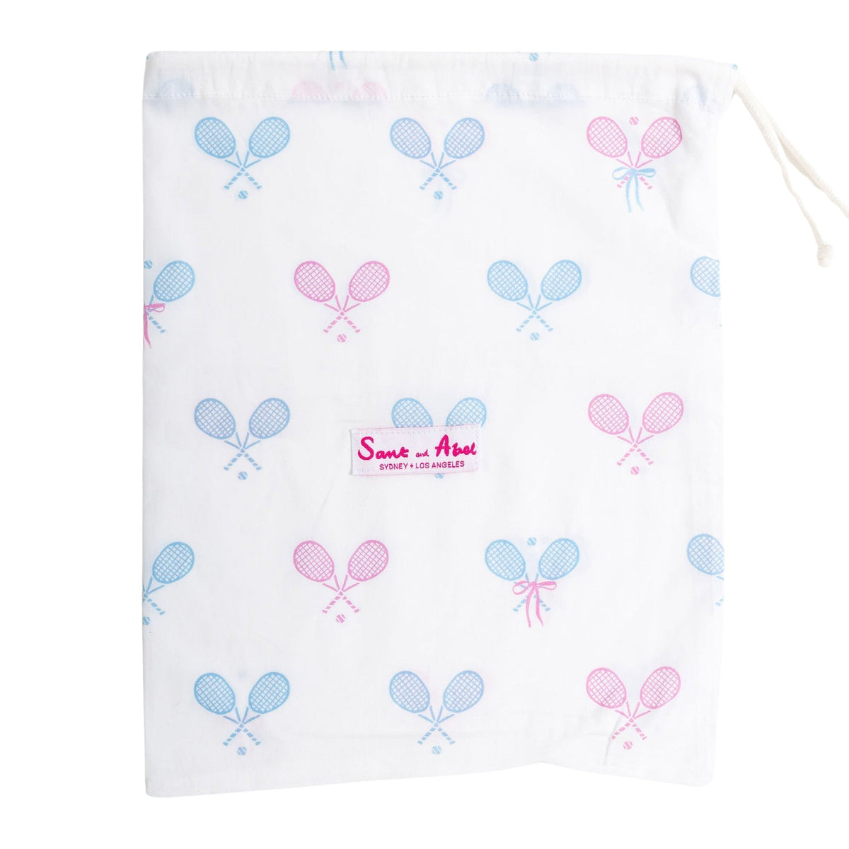 Women's Tennis Bows Short PJ Set - Blue Pink Organic Cotton Poplin