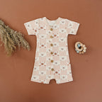 GOTS Certified Organic Cotton Short Sleeve Romper - Checkered Bear