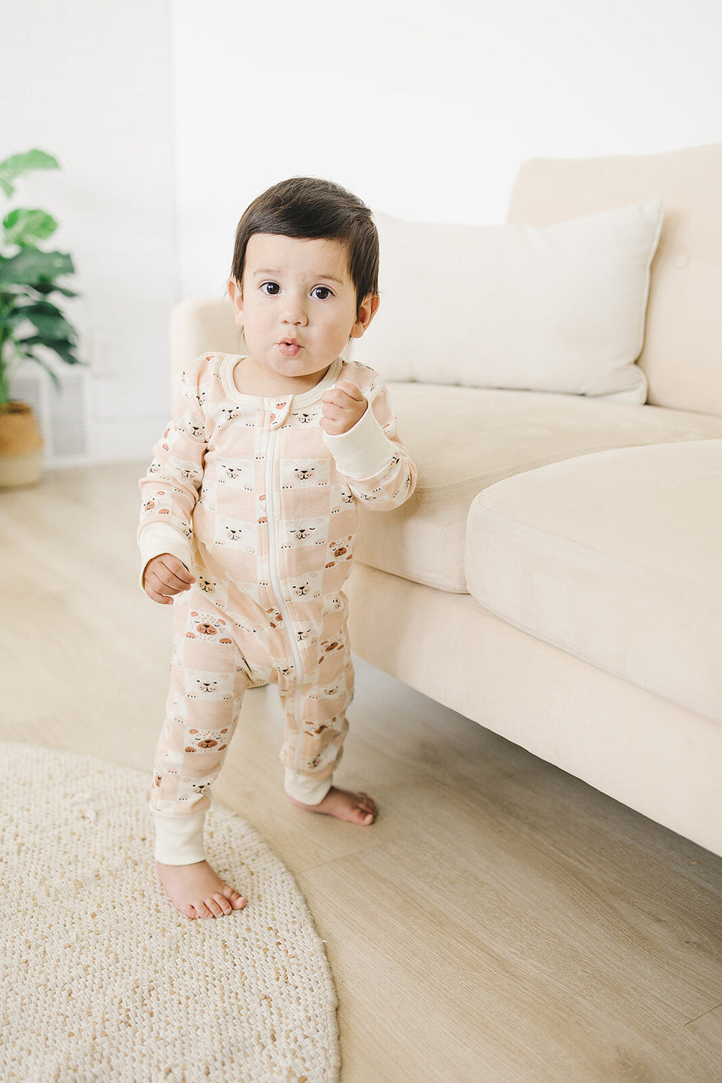 GOTS Certified Organic Cotton Zippy - Checkered Bear