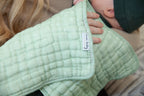 ORGANIC MUSLIN BURP CLOTHS, 3 PACK (PISTACHIO + CREAM)