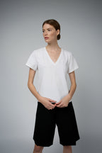 MAGDA ORGANIC COTTON V-NECK T-SHIRT IN WHITE