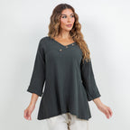 Lu V-Neck Top 100% Cotton Gauze