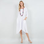 Ellen Our Hi-Low Cotton Gauze Dress with Sleeves and Pockets