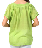 Sakkas Embroidered 100% Cotton Semi-Sheer Short Sleeve Gauzy Top / Blouse