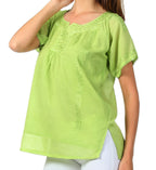Sakkas Embroidered 100% Cotton Semi-Sheer Short Sleeve Gauzy Top / Blouse