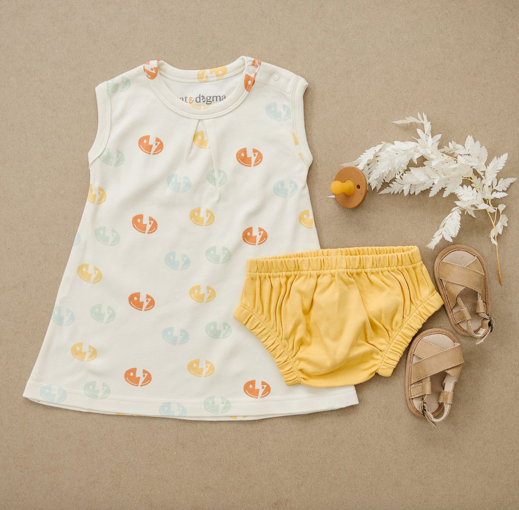 GOTS Certified Organic Cotton Dress w/ Bloomers - Smiley Bolts