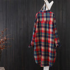 100% Cotton Plaid Shirt Long Sleeve Button Up Casua Loose Blouse Plus Size