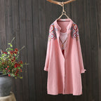 Women White Shirt 100% Cotton Embroidery Long Sleeve Button Up Blouse Loose Office Top