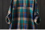 100% Cotton Plaid Shirt Long Sleeve Button Up Casua Loose Blouse Plus Size