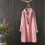 Women White Shirt 100% Cotton Embroidery Long Sleeve Button Up Blouse Loose Office Top