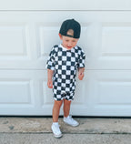 Organic Cotton Black & White Checkered Shorts Set
