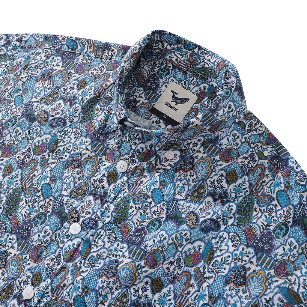 Men's Hawaiian Shirt Vintage Floral Print Cotton Button-down Short Sleeve Aloha Shirt By Amy