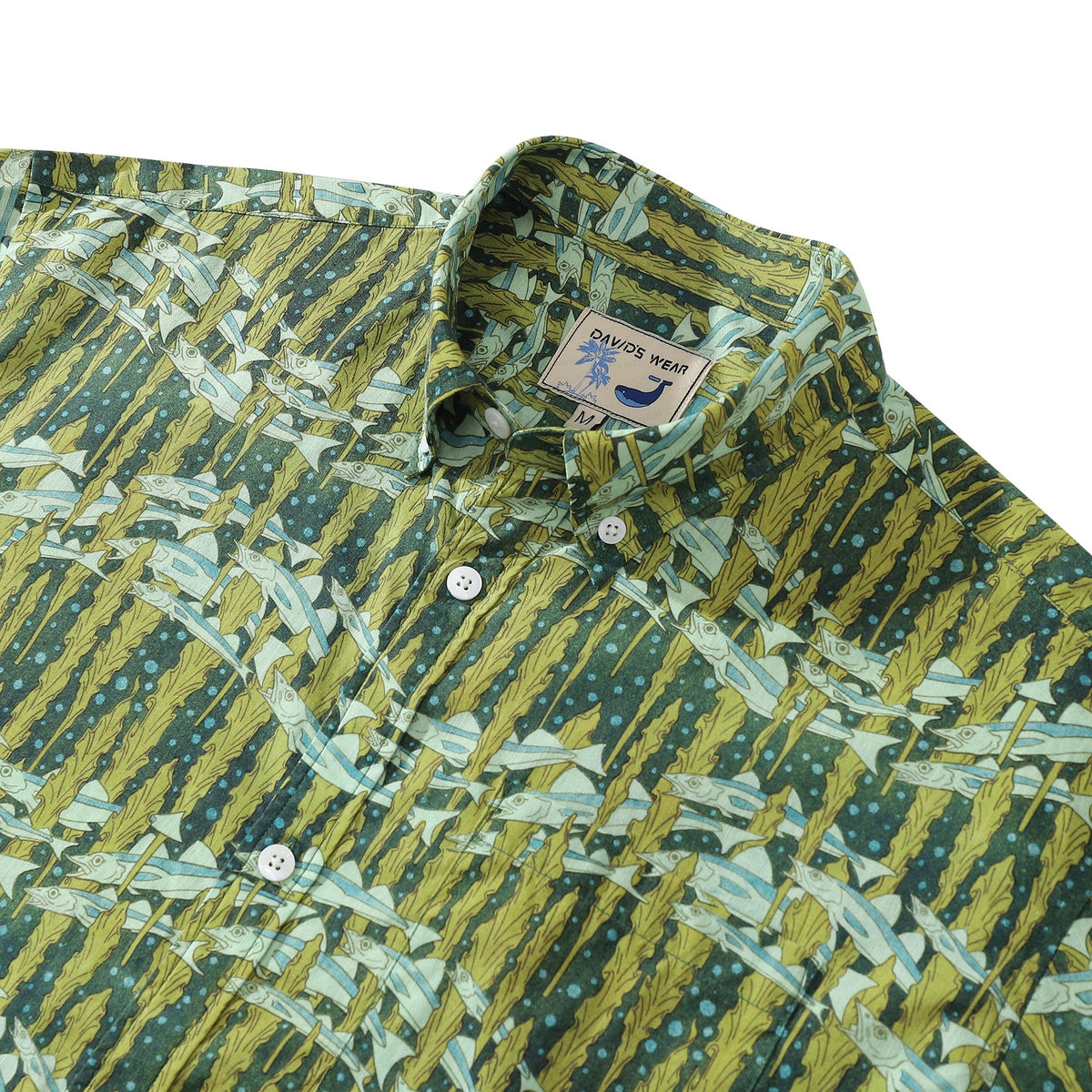 Hawaiian Shirt For Men Cod and Seaweed Print Short Sleeve Cotton Button Down By Amy