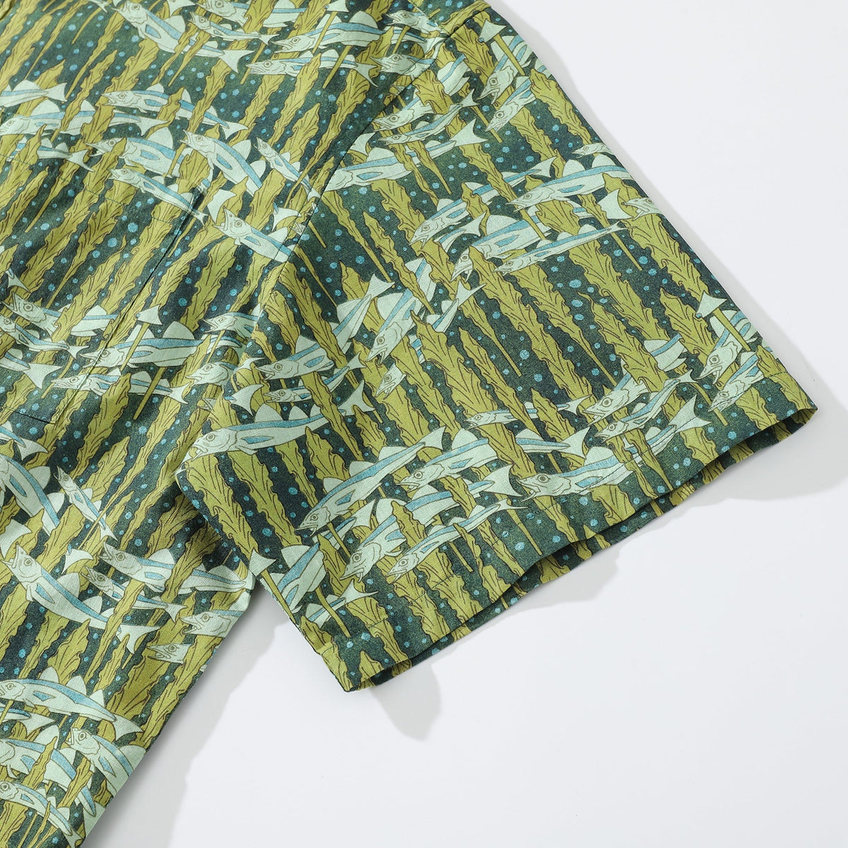 Hawaiian Shirt For Men Cod and Seaweed Print Short Sleeve Cotton Button Down By Amy