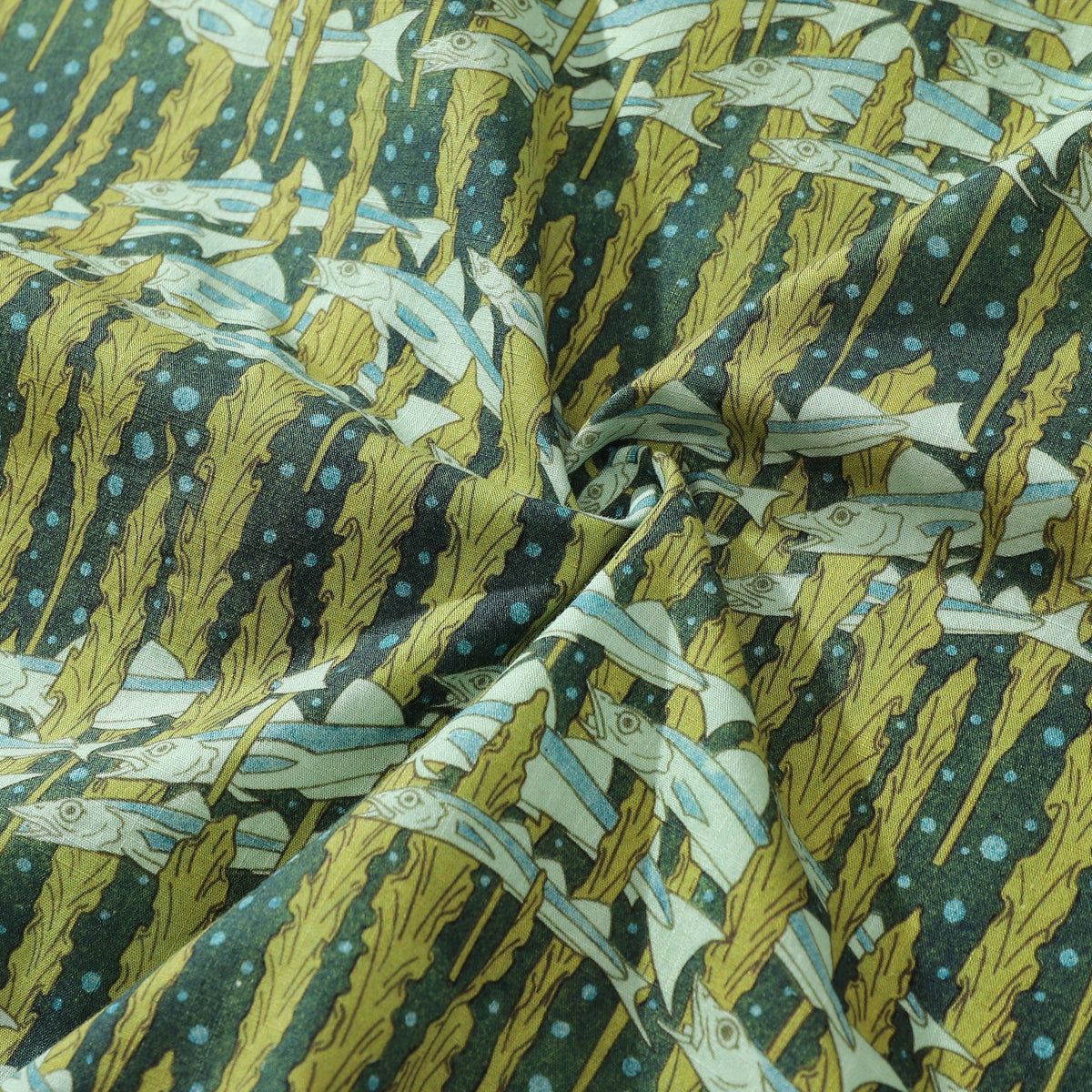 Hawaiian Shirt For Men Cod and Seaweed Print Short Sleeve Cotton Button Down By Amy