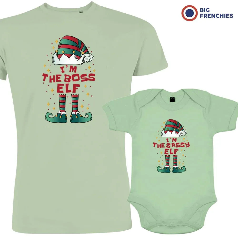 I'm The Boss The Sassy ELF Christmas Dad and Child Organic Cotton family Set (Set of 2)