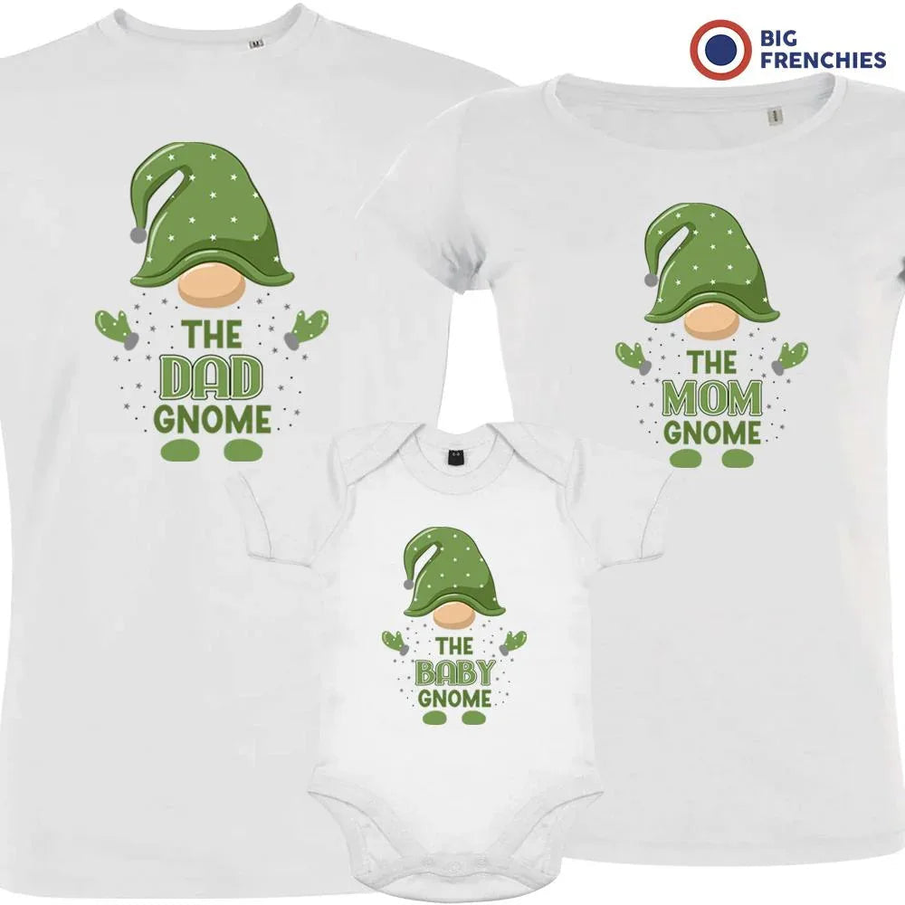 The Dad Mom & Baby Gnome Christmas Matching Family Organic Tees (Set of 3)